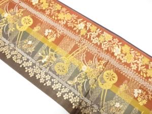 縞に花車・枝垂れ桜模様織り出し袋帯